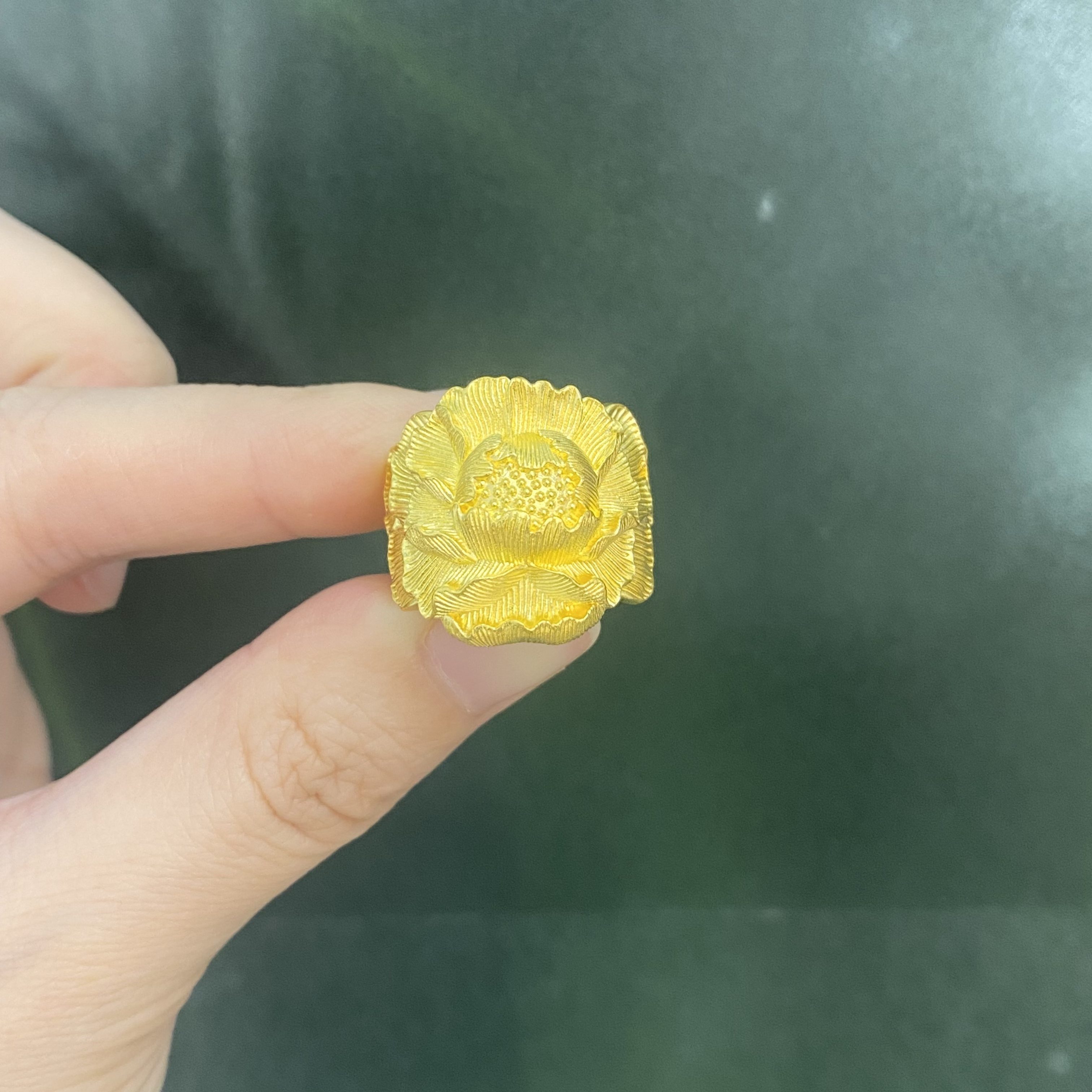 足金999黄金錾刻牡丹戒指活口 生日礼物送男女友 情人节礼物