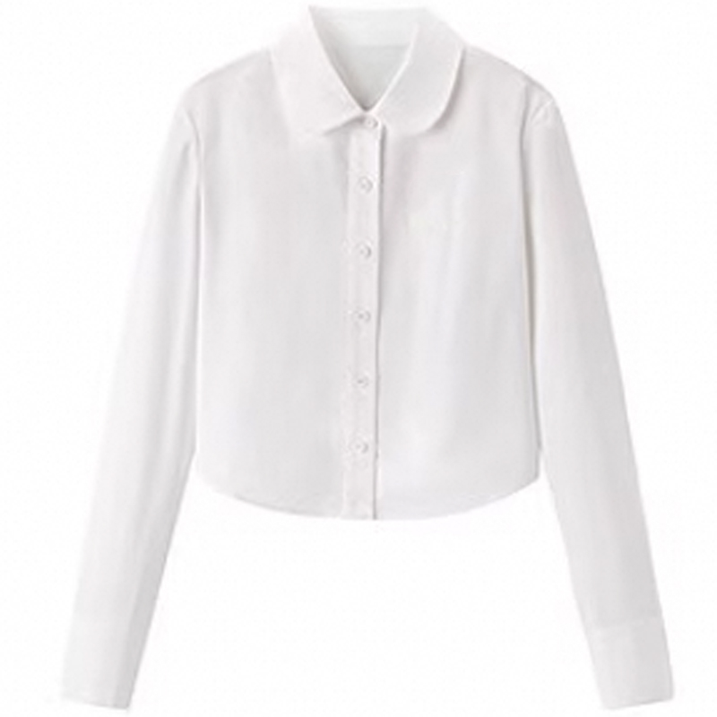 衬衣打底纯色短款翻领衬衫时尚白衬衫长袖