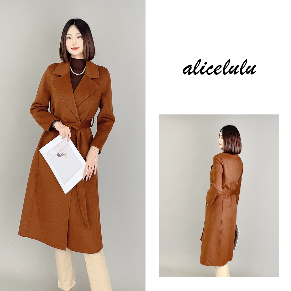 2[alicelulu]“一见棕情”毛呢大衣柔糯羊毛优雅绑带S2140008Tr