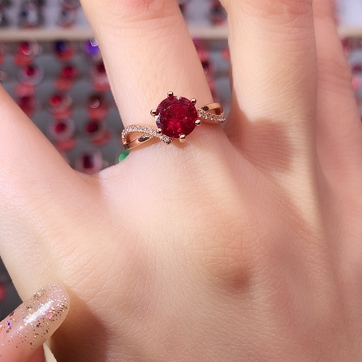 红宝石戒指银S925镶嵌