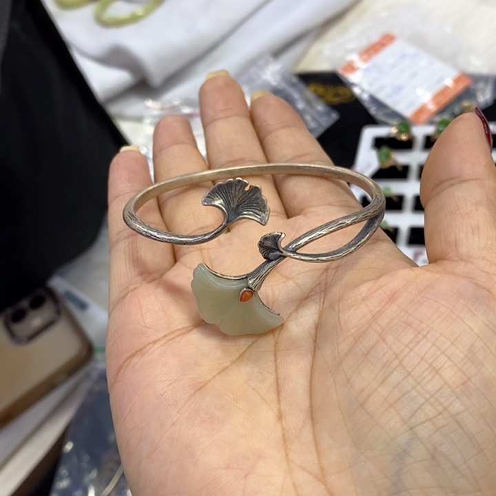 和田玉手镯银S925镶嵌