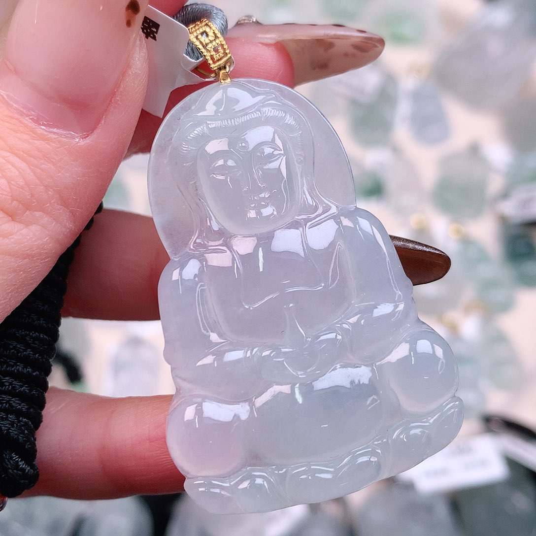 翡翠颈饰18K金镶嵌冰观音53.5、46.7、33.7、5