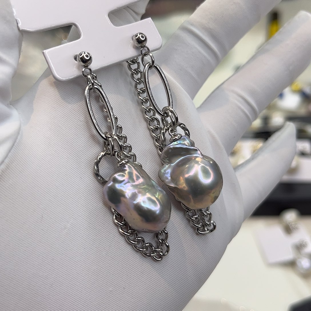 合金淡水珍珠耳饰
