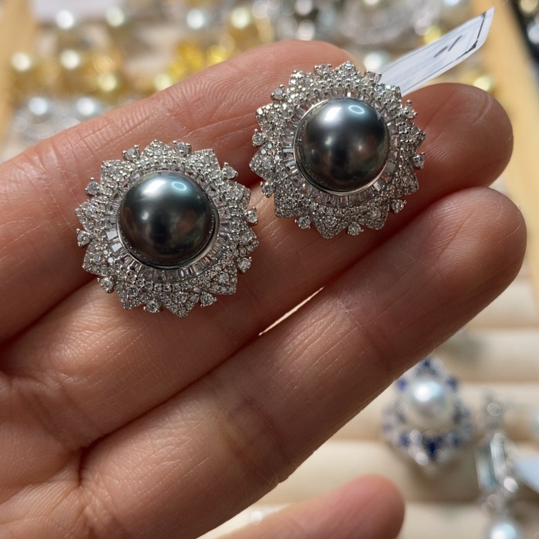 海水珍珠耳饰银S925镶嵌