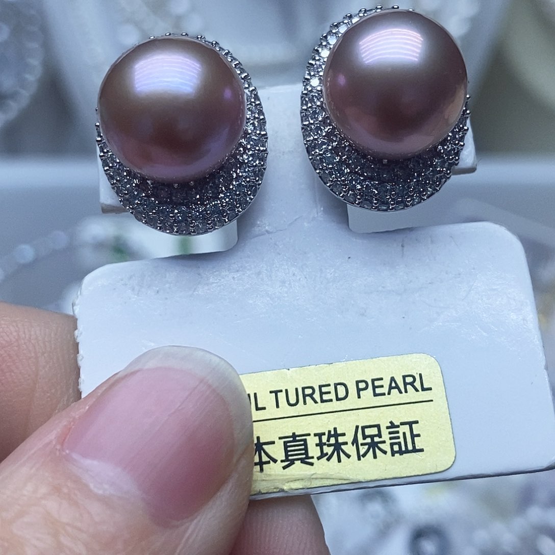 银S925镶嵌耳钉淡水珍珠