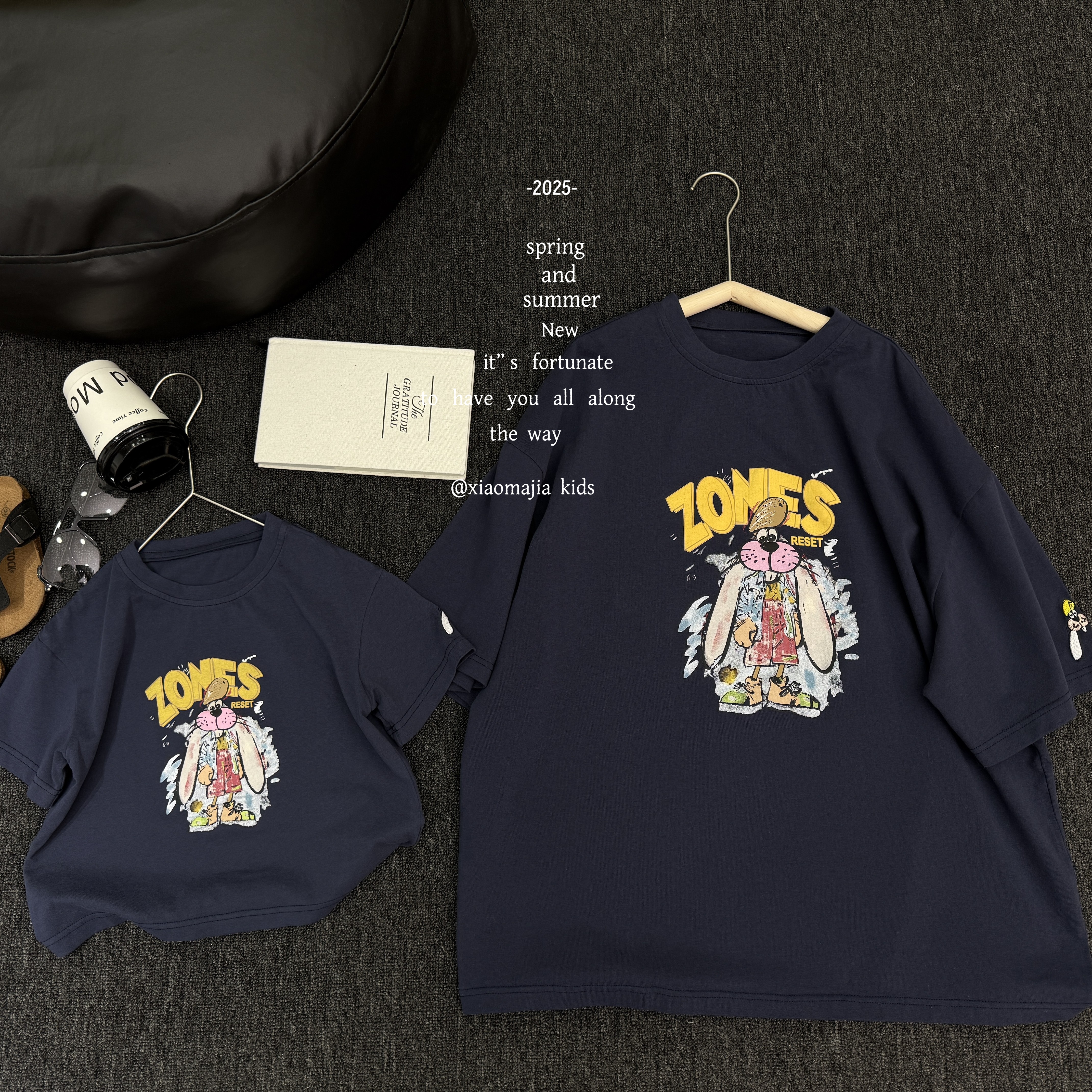 亲子夏季新款时尚T恤D-6095欧若风穿搭休闲纯色圆领男童女童上衣