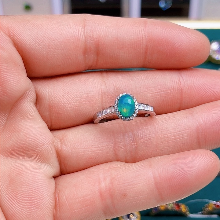 欧泊戒指银S925镀金镶嵌