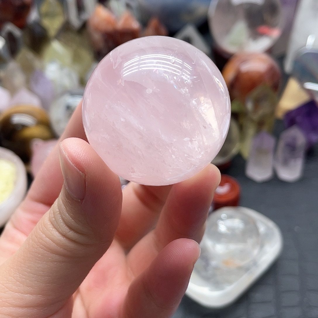 未镶嵌珠宝半成品水晶54粉水球4.1cm