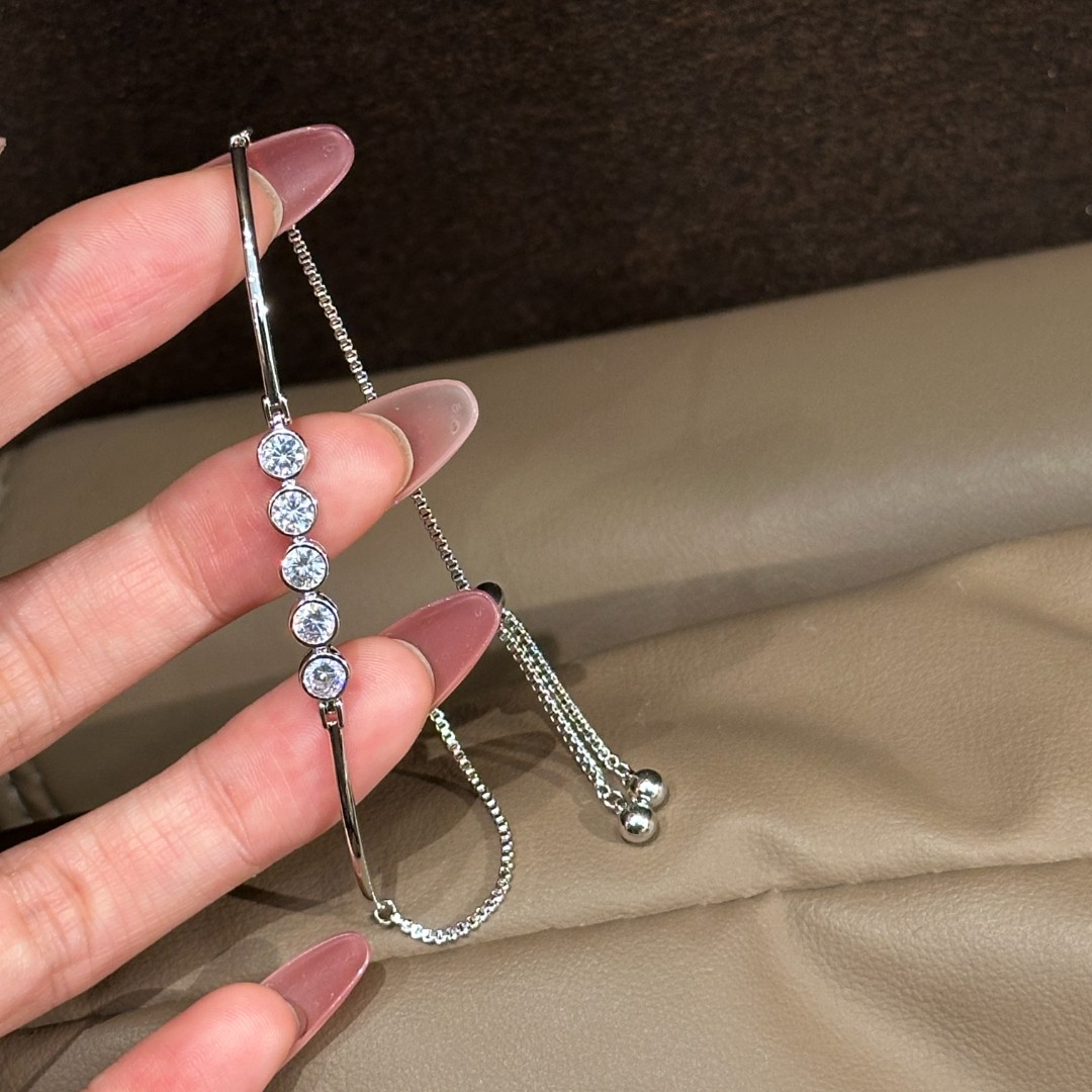 铜合金合成锆石手链 CC11742 高定系列 抽拉调节 手链22CM  