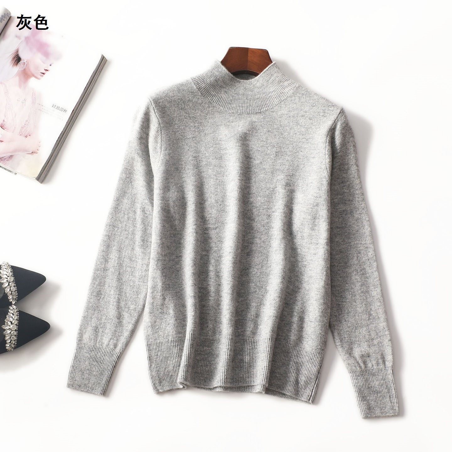 247857秋短款九分袖套头针织衫洋气秋冬百搭毛衣