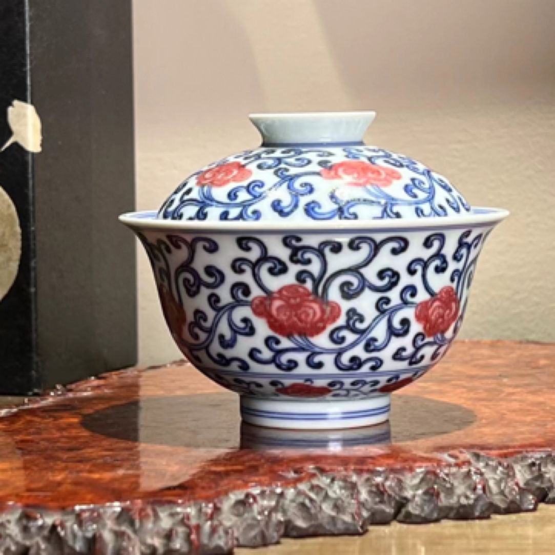 B012-查窑（灵芝纹盖碗）铜钱款