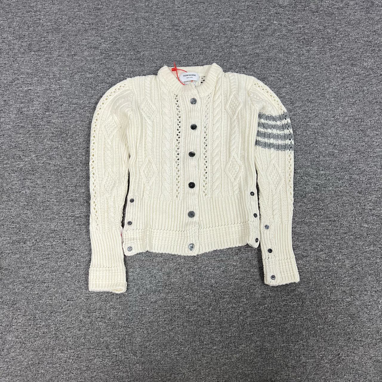 99新 THOMBROWNE 汤姆布朗 奶白色 袖箍款 针织开衫 36码