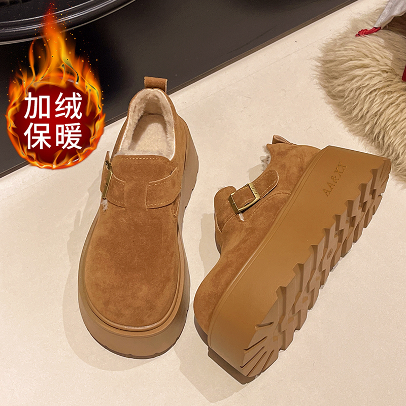 勃肯棉鞋女加绒加厚7cm厚底增高2025冬季新款大头丑萌保暖雪地靴