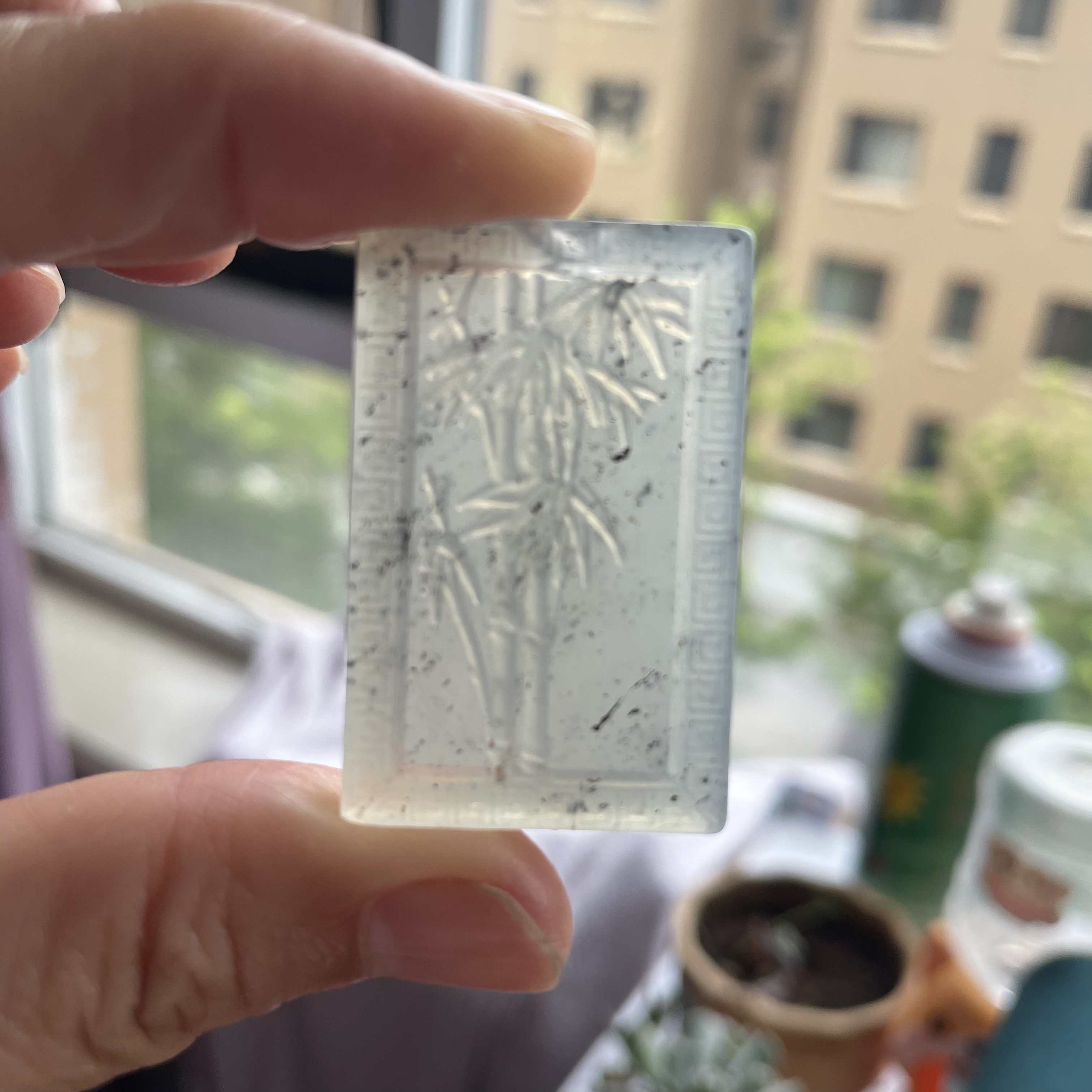岫玉水墨竹牌吊坠