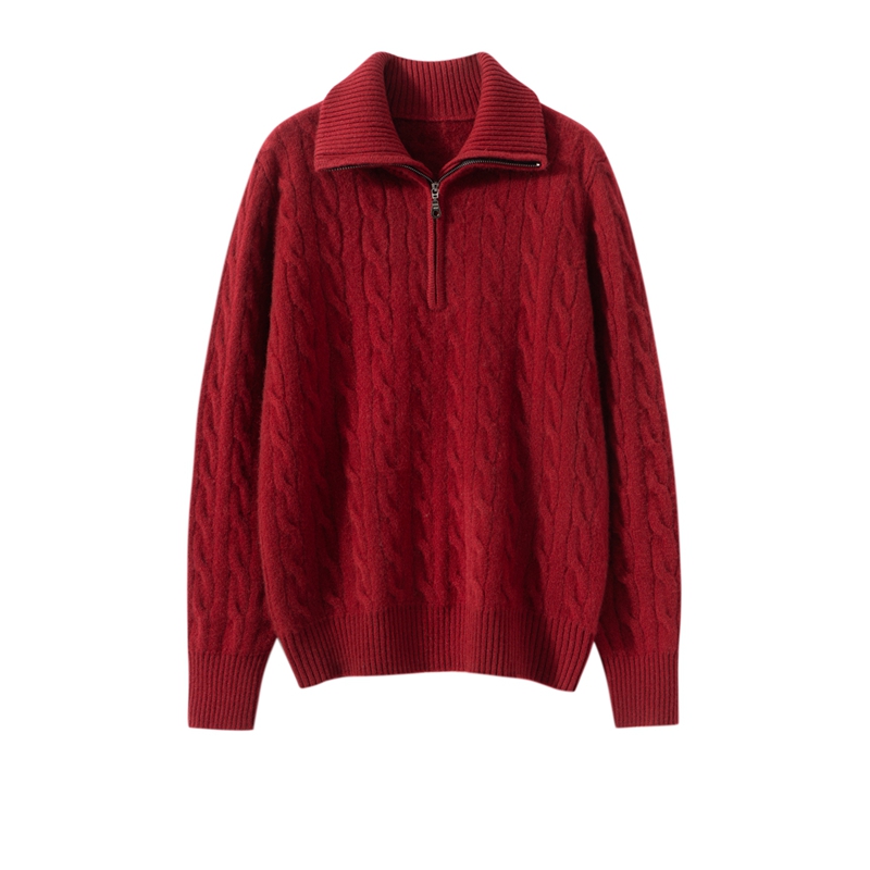 100%山羊绒女针织羊绒衫绞花慵懒风羊绒开衫打底休闲RY5007522