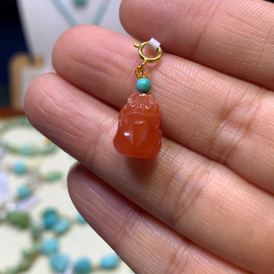 南红玛瑙银S925镀金镶嵌挂件