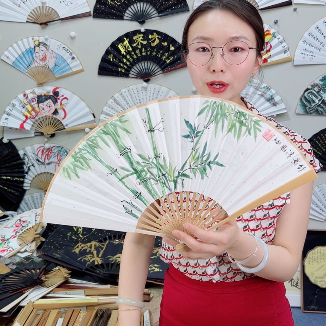 书法8寸玉竹-文玩扇-手写-粘好发出