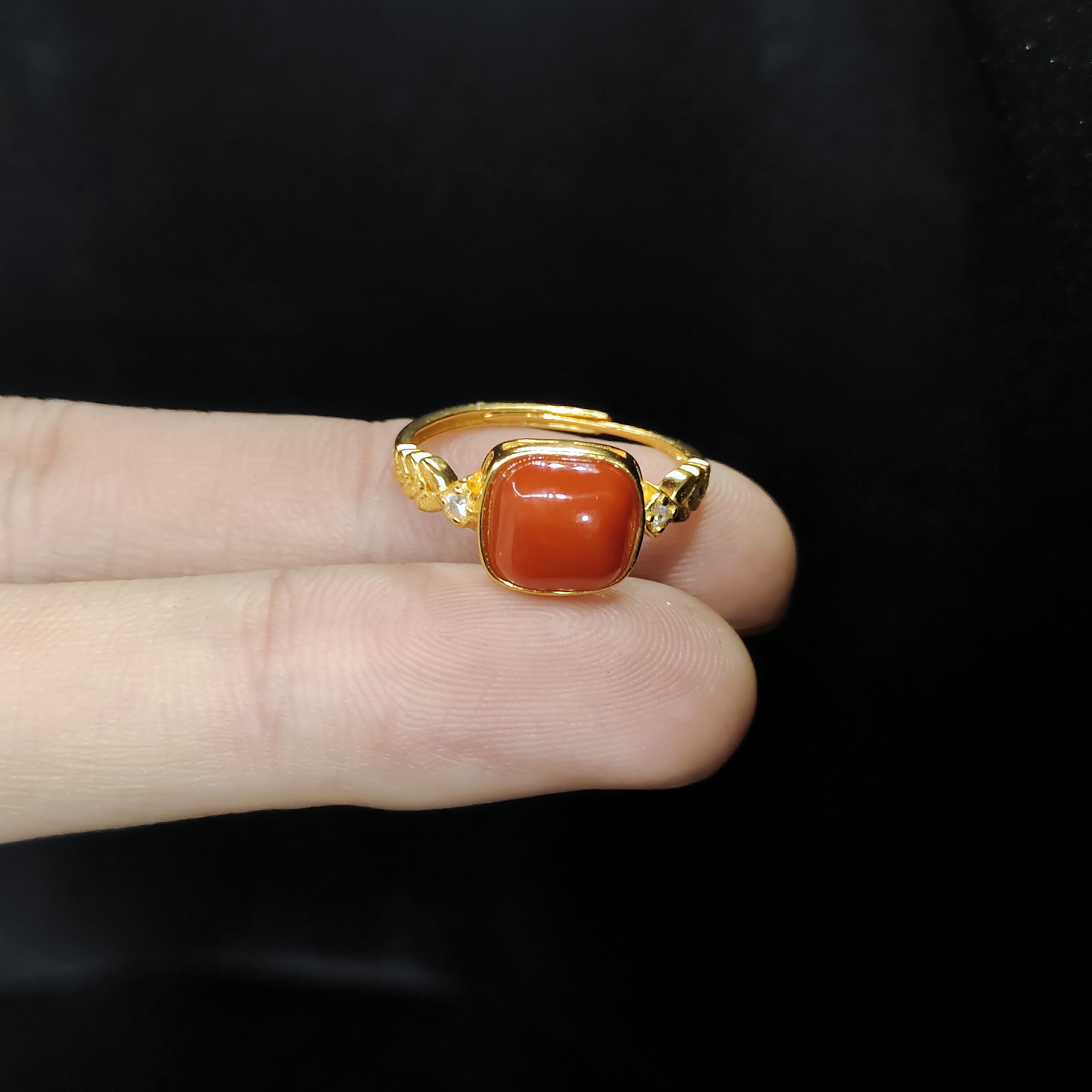 【老三珠宝】925银南红方形戒指ZF2【多样性发其一】约7-5mm