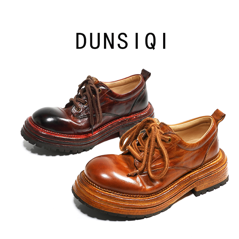 2025新款马臀皮手工复古风小单鞋固特异厚底牛津鞋男女同款小皮鞋