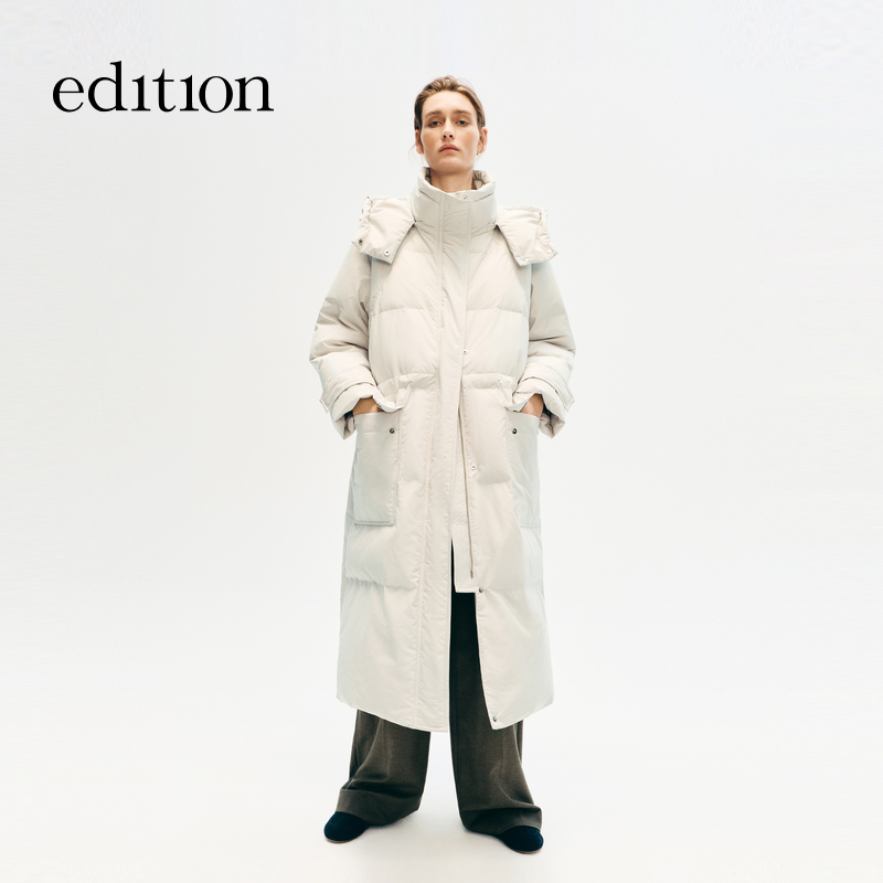 edition2025冬季新款风衣式长款连帽鹅绒羽绒服外套#EBE4EINT03
