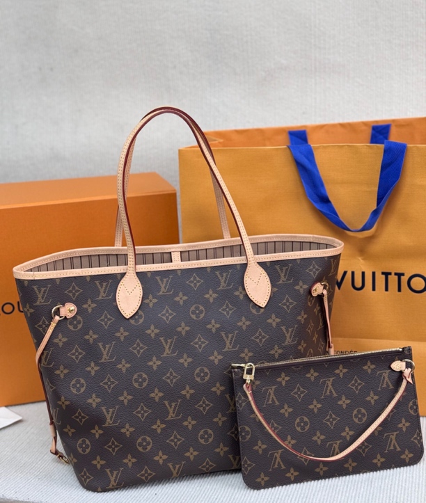 99新 LouisVuitton/路易威登 老花NF中号子母包 芯片款有盒袋