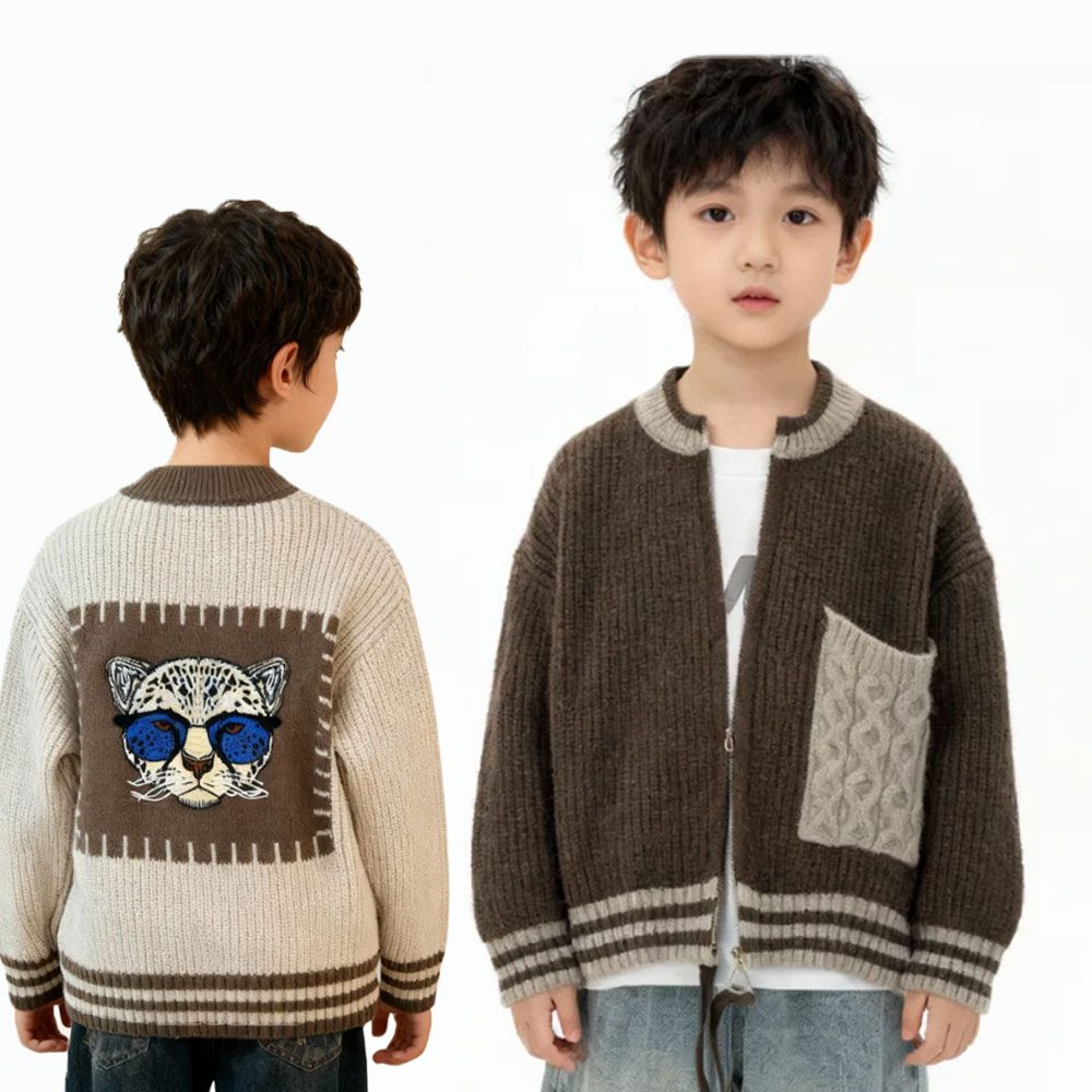 秋冬儿童拉链秋季针织开衫宝宝洋气百搭休闲拼色男童时尚针织毛衣