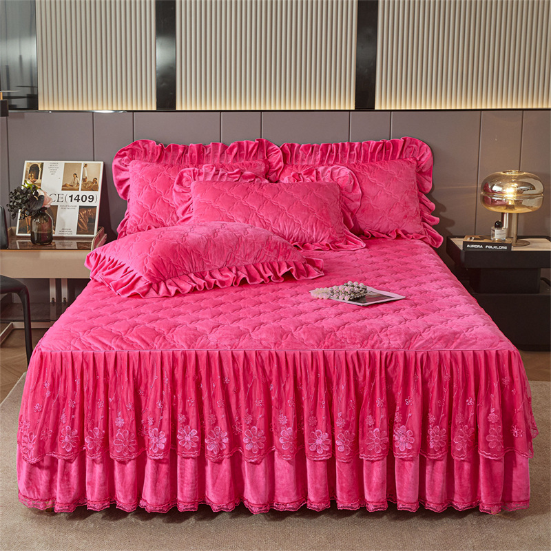 2025新款冬季婴儿绒宝宝绒加绒夹棉床裙加厚床罩公主风防滑床套