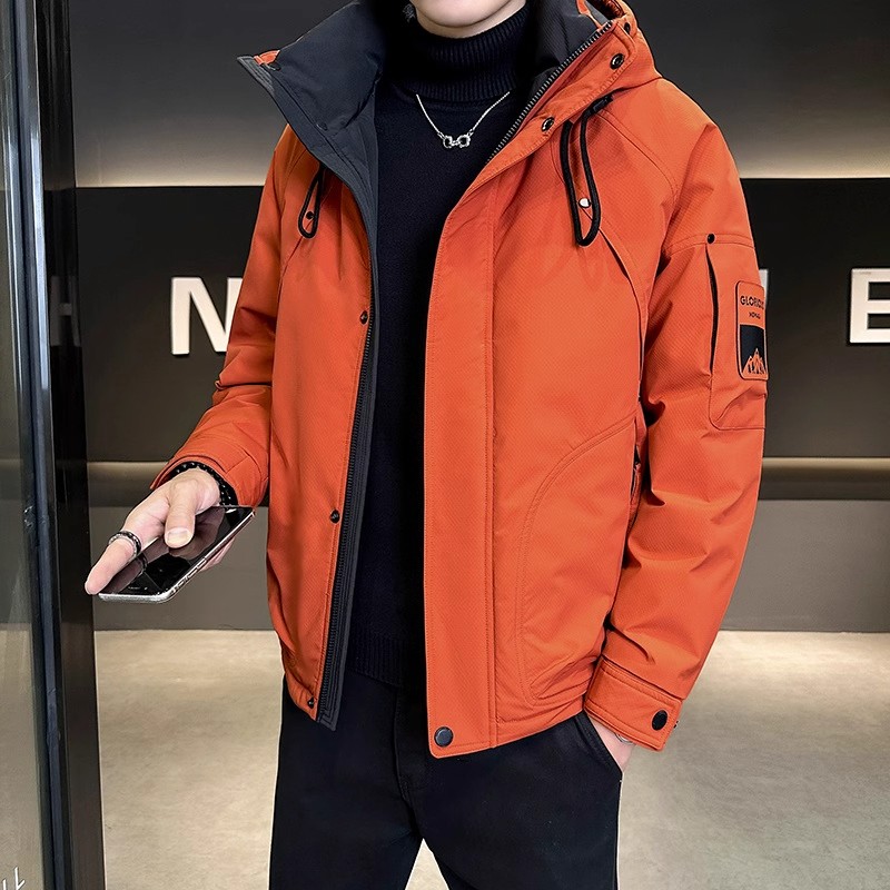 连帽羽绒服男士短款2025冬季新款宽松户外工装鸭绒保暖外套冲锋衣