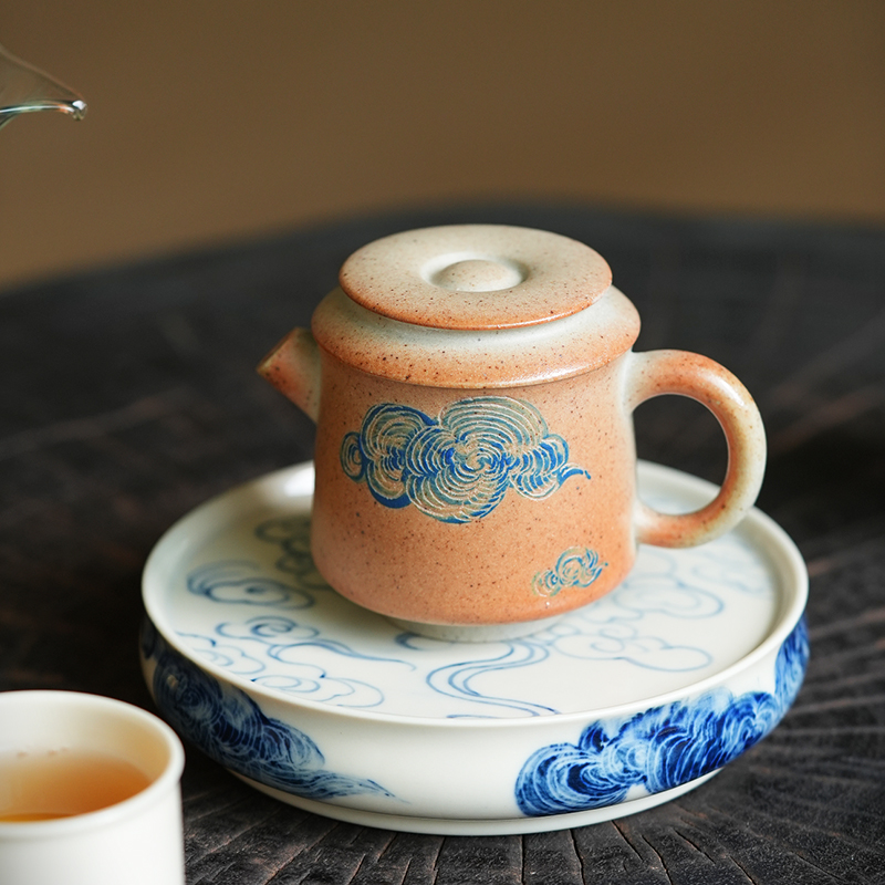 「悠然」 手工白段泥柴烧紫砂茶壶刻绘70cc茶壶