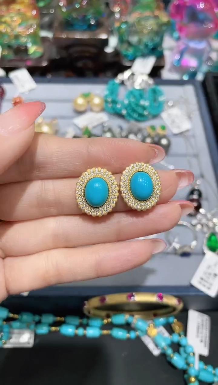 S925镶嵌绿松石耳饰