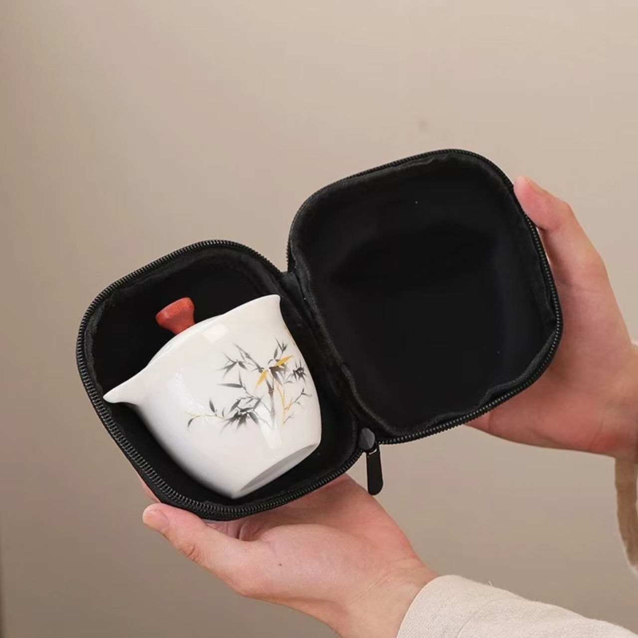  11【闪购商品】白瓷【富竹】盖碗 3杯-旅行套羊脂玉白瓷茶杯ZH349
