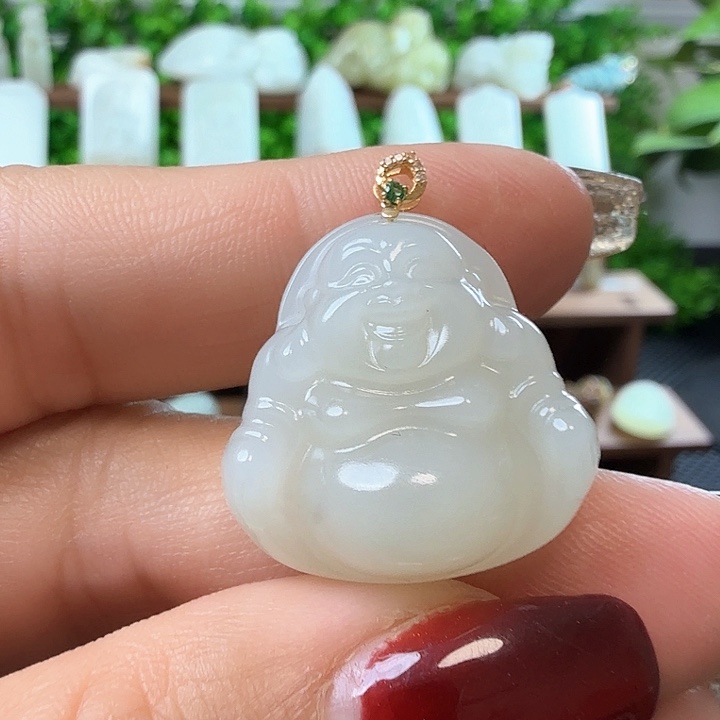 和田玉吊坠(不含链)18K金镶嵌