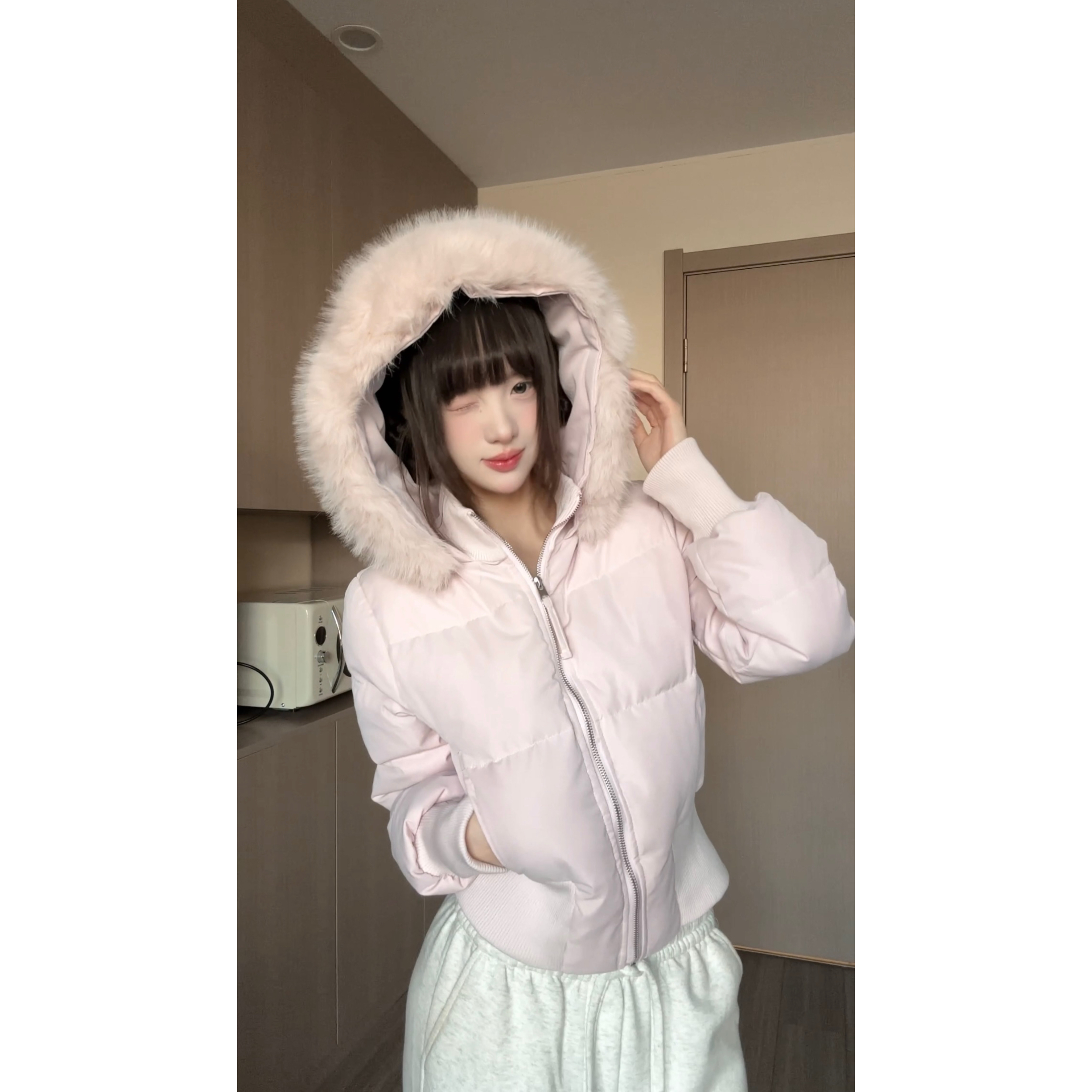 TOM潮 冬季韩系连帽派克服新国标90白鸭绒羽绒服氛围感雪景出片