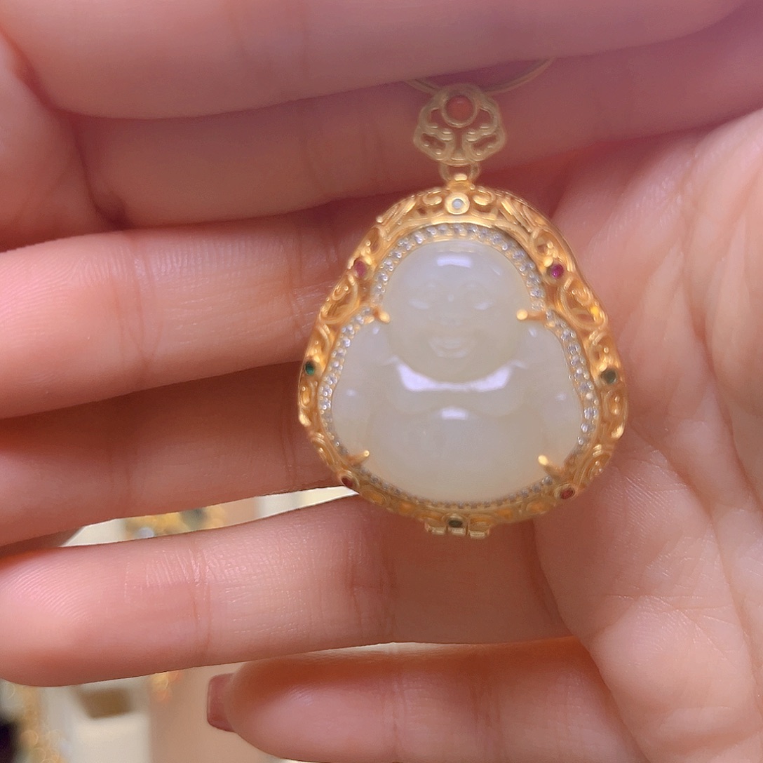 和田玉银S925镀金镶嵌颈饰