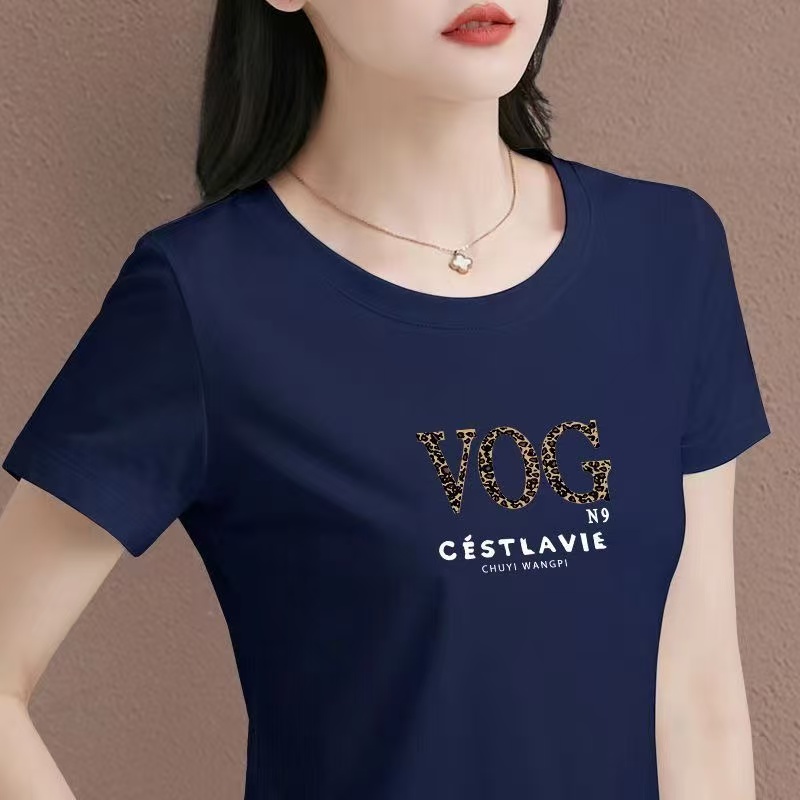 夏季时尚百搭短袖T恤男女同款宽松简约纯棉上衣BWY-正胸VOG字母