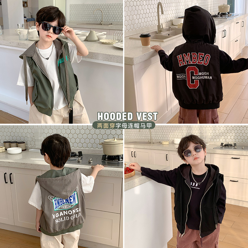 男童马甲外套春秋外穿儿童马夹潮洋气两面穿连帽韩版 37193