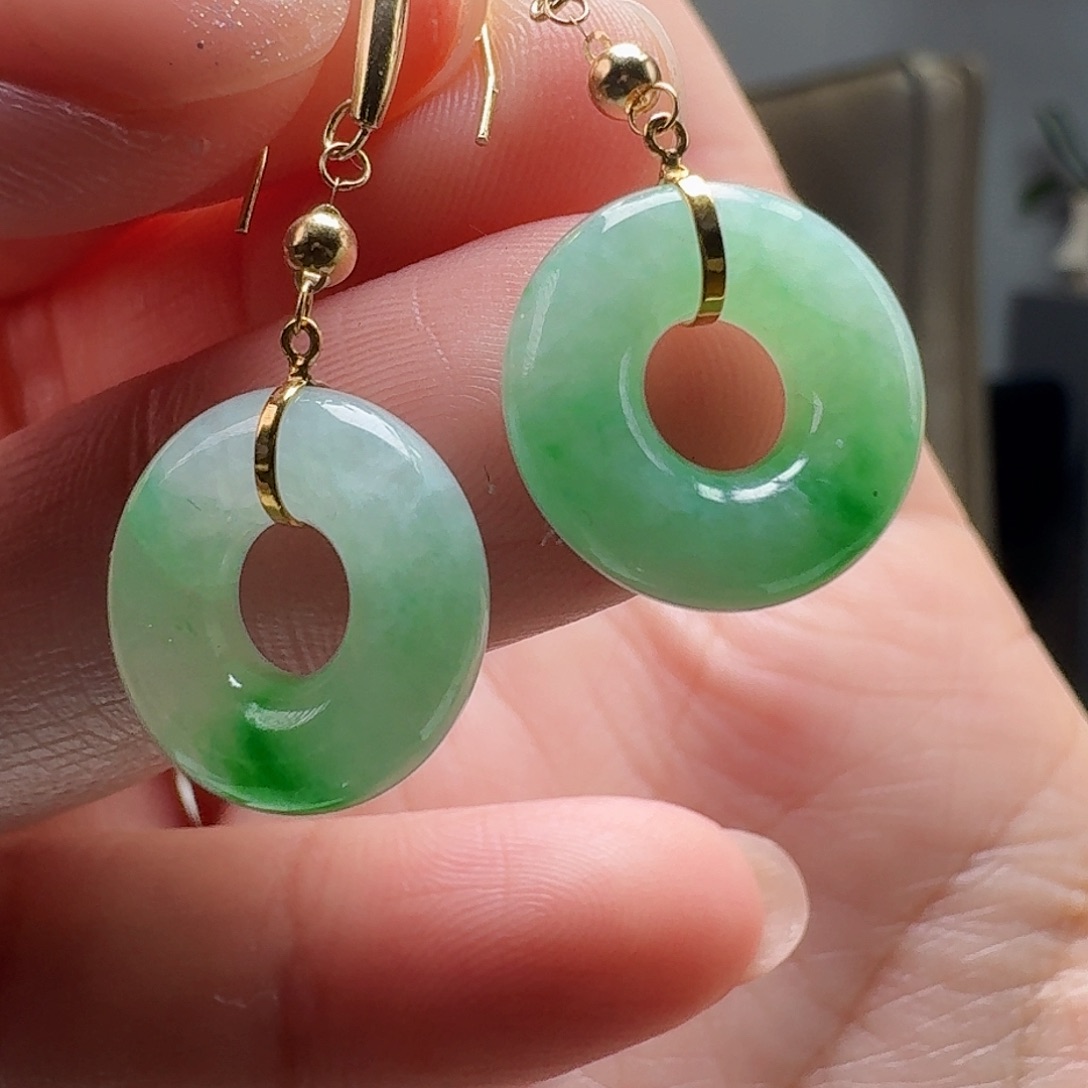 翡翠耳饰18K金镶嵌天然