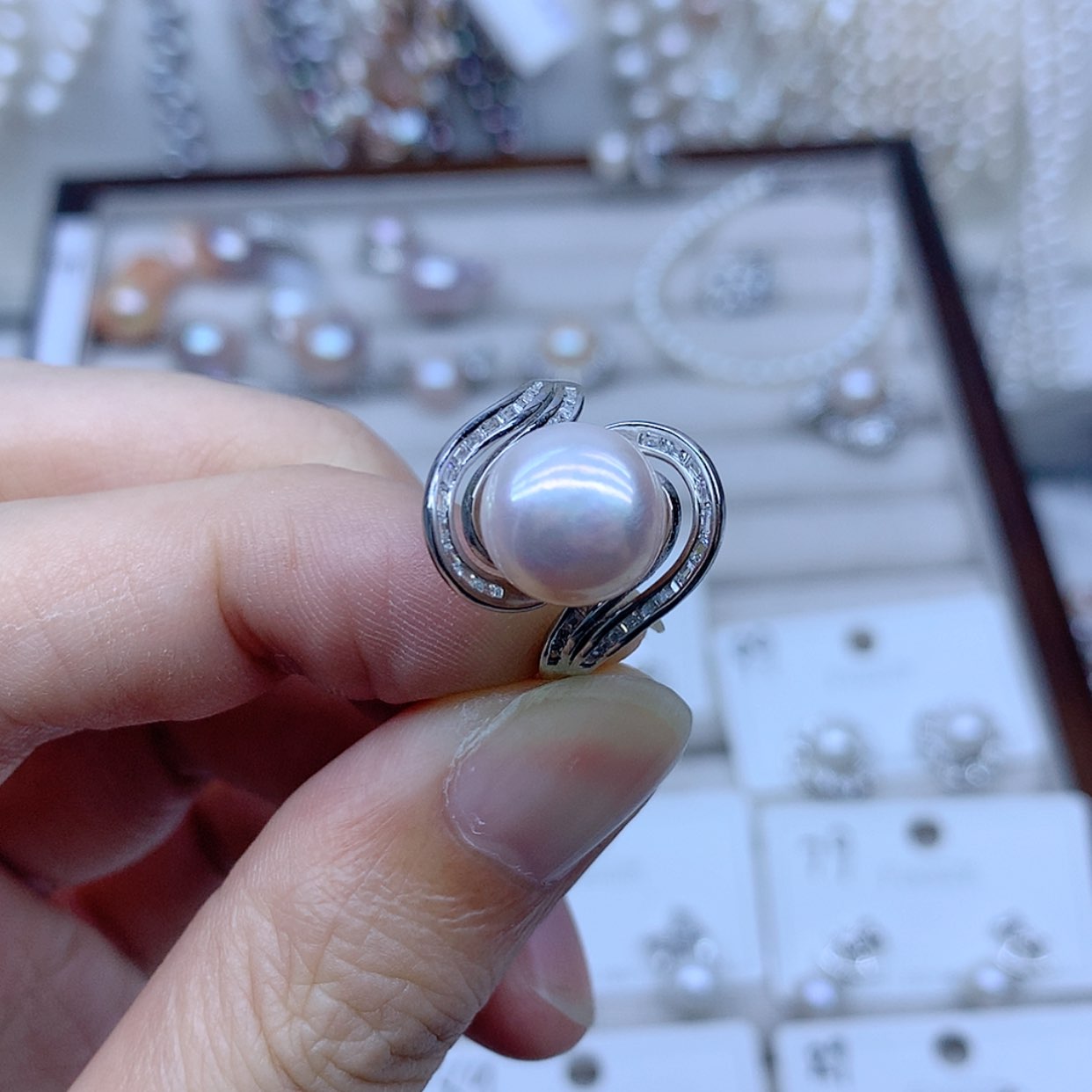 【闪购商品】银S925镶嵌戒指淡水珍珠