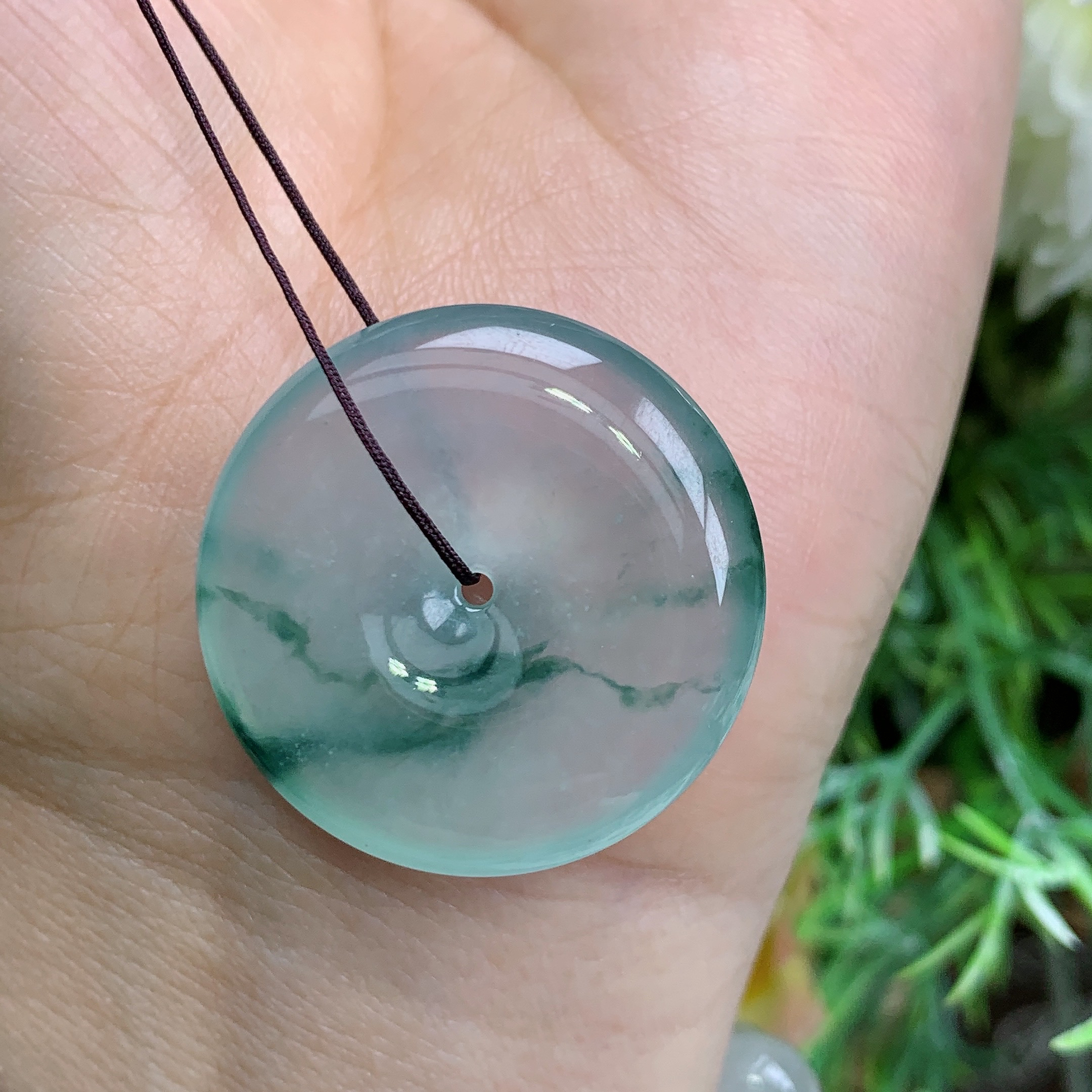 缅甸天然翡翠a货玉石高冰起胶飘花平安扣吊坠钟尺寸28/6nm