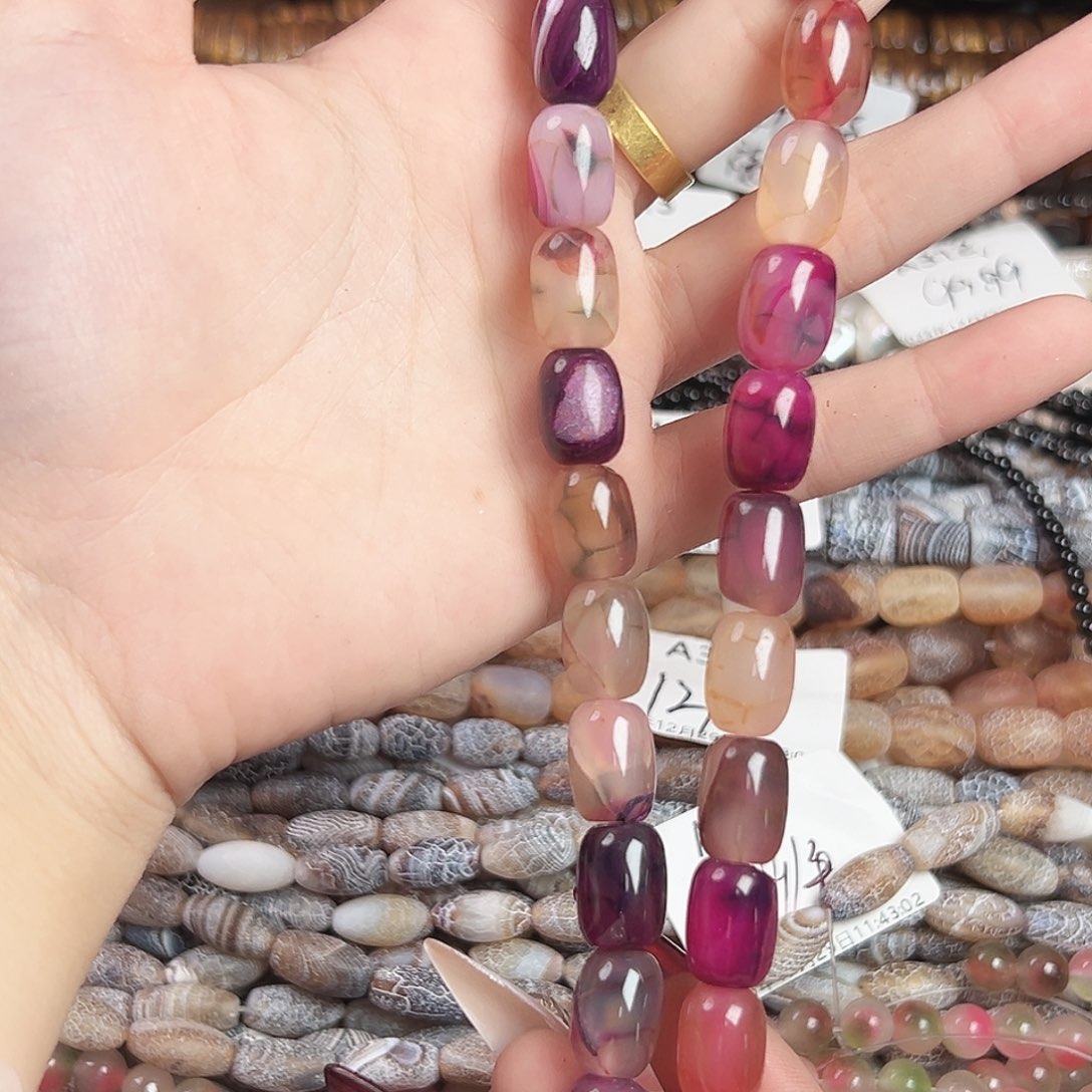 玛瑙/玉髓合金珠宝半成品a356 14*10m 紫荆花桶珠一条