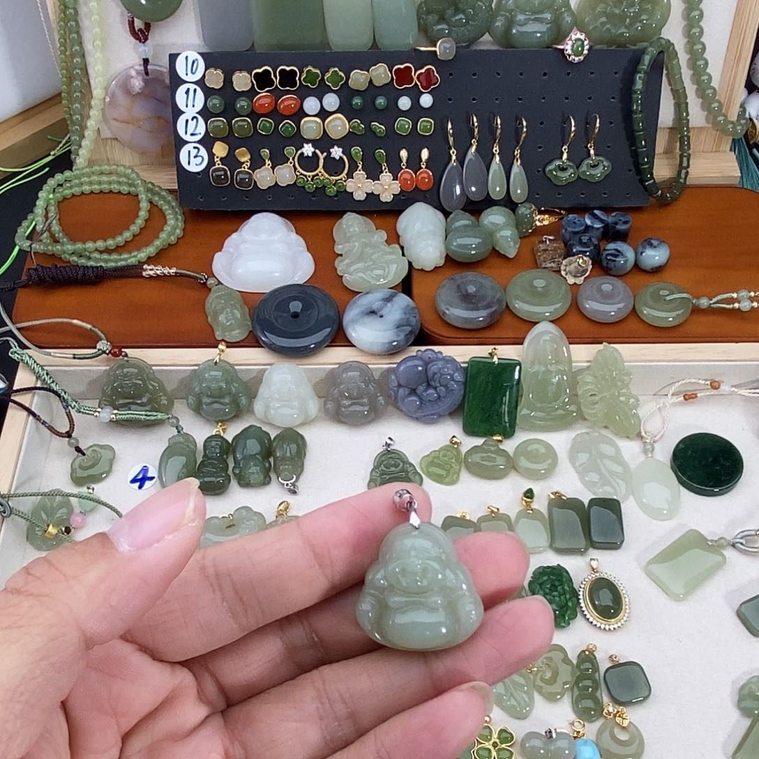 和田玉银S925镶嵌吊坠(不含链)