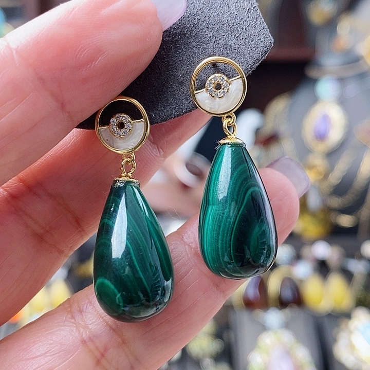 孔雀石耳饰未镶嵌耳环