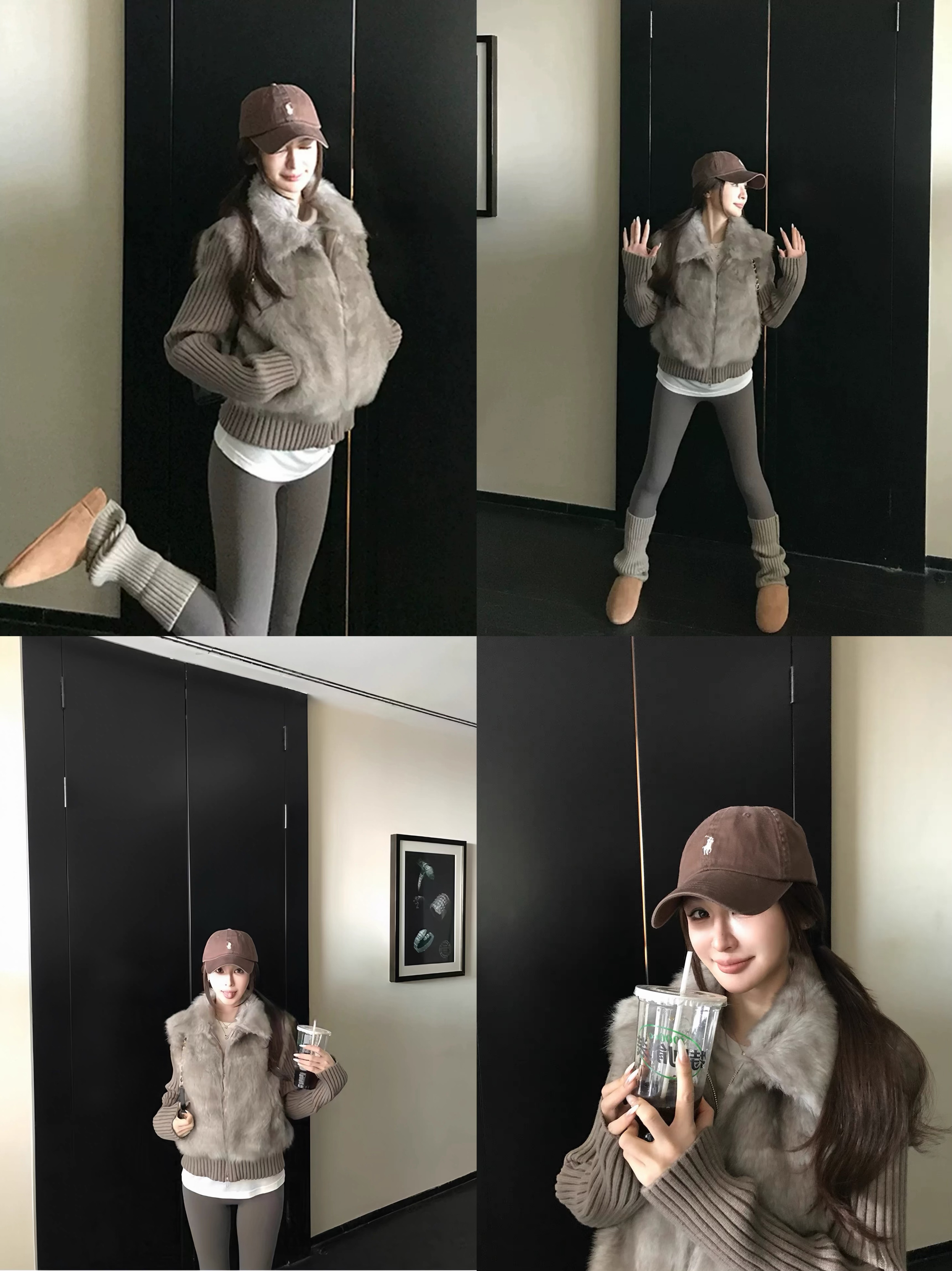 HENGXIN 秋冬新款时尚洋气针织拼接毛毛外套