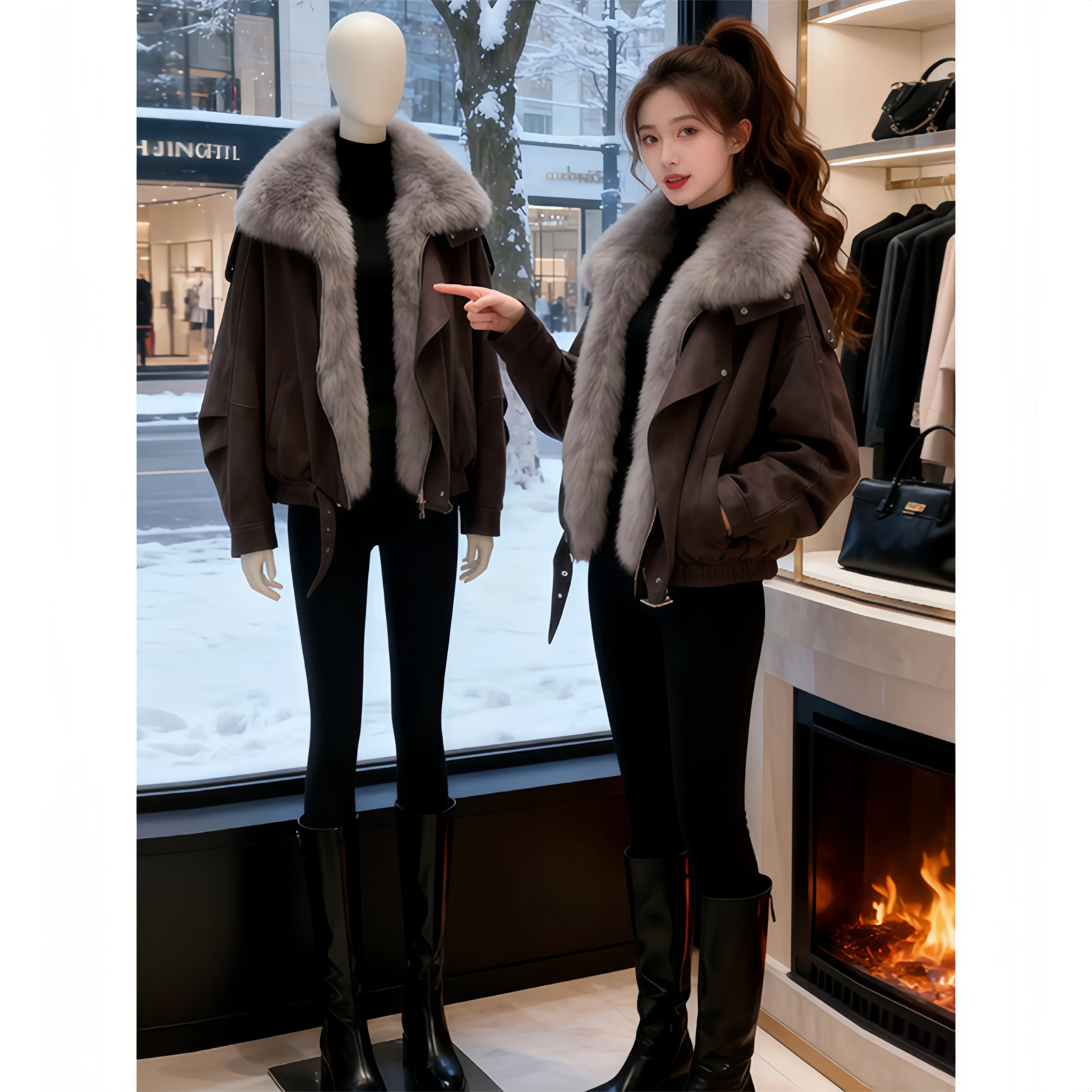 独特气质高级感绝美巨好看加厚毛毛棉服女今年流行爆款