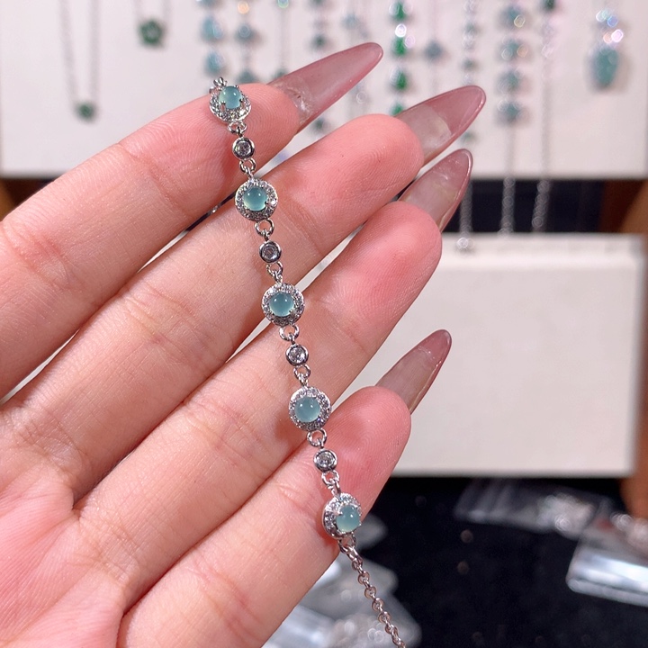 银S925镶嵌手链翡翠536蓝