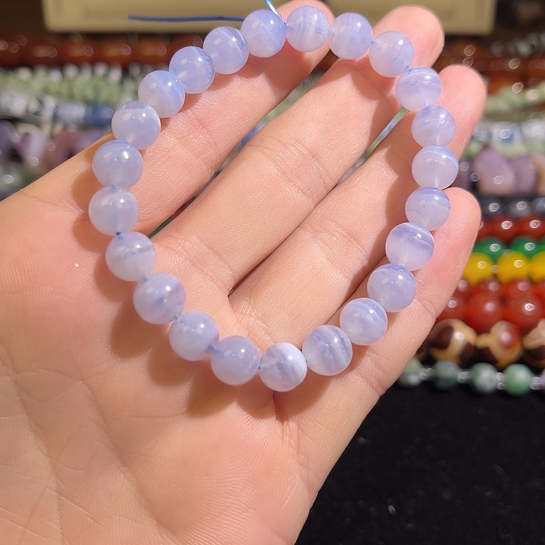 玛瑙/玉髓未镶嵌珠宝半成品蓝纹玛瑙卡8mm