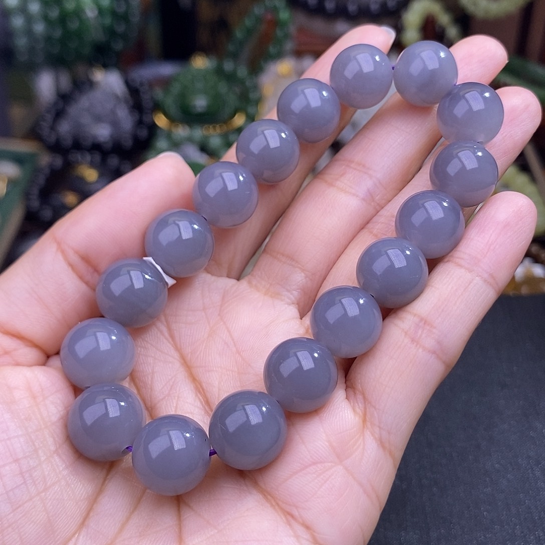 手链未镶嵌和田玉浓烟紫手串约12MM