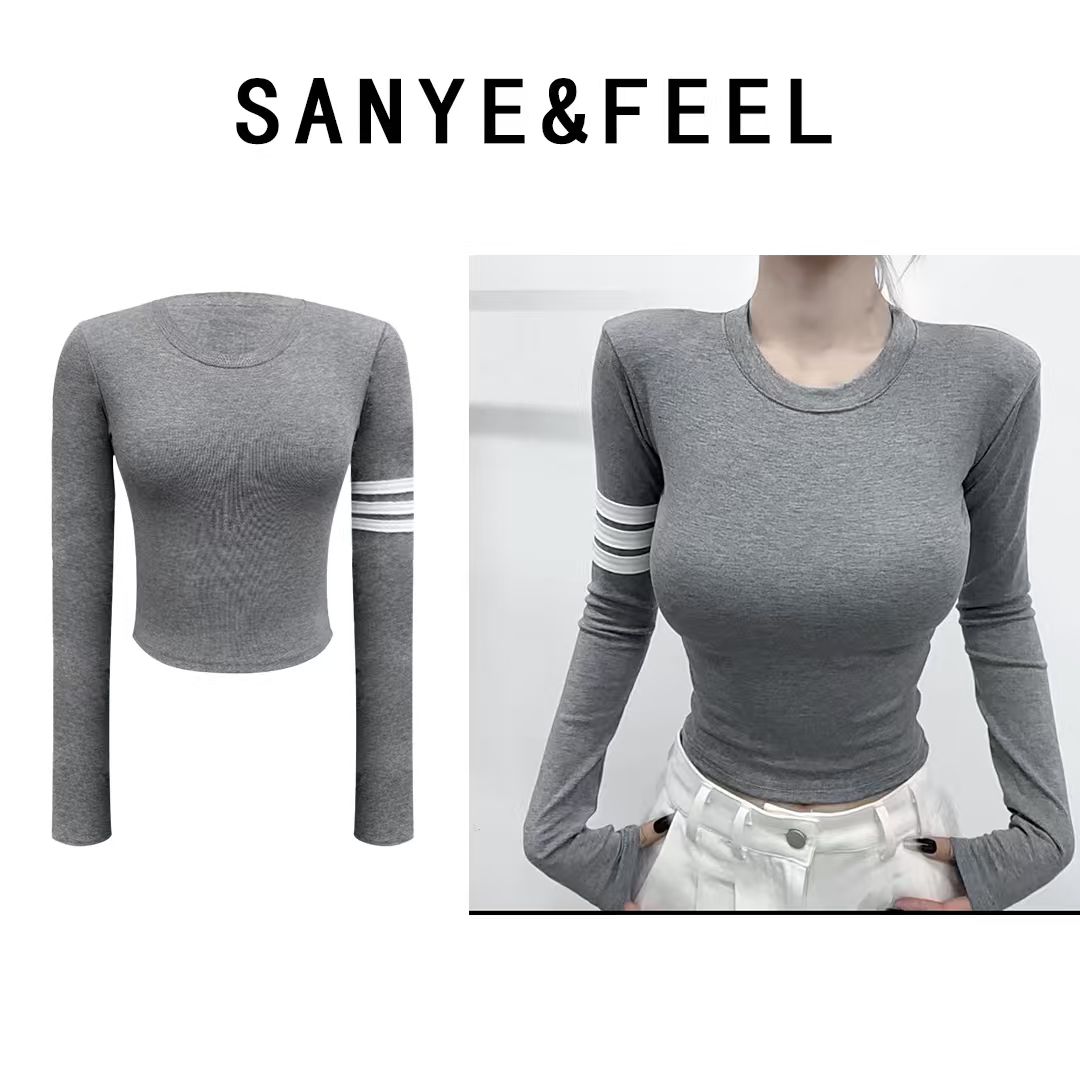 sanye&feel/妍三也【TB女孩】加绒秋松弛慵懒风条纹时髦上衣53051YX