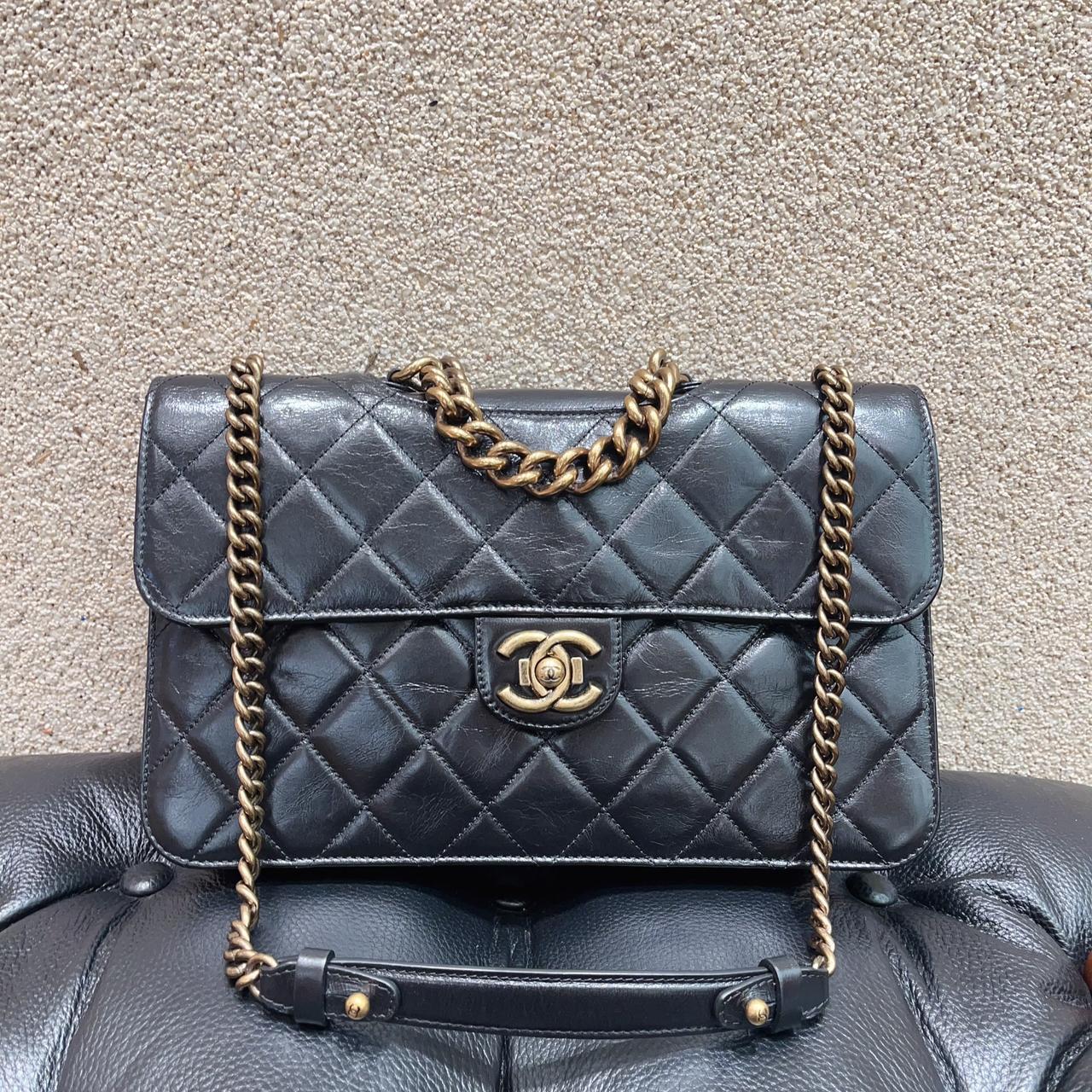 99新 Chanel/香奈儿 黑金孟买菱格纹链条单肩手提包/