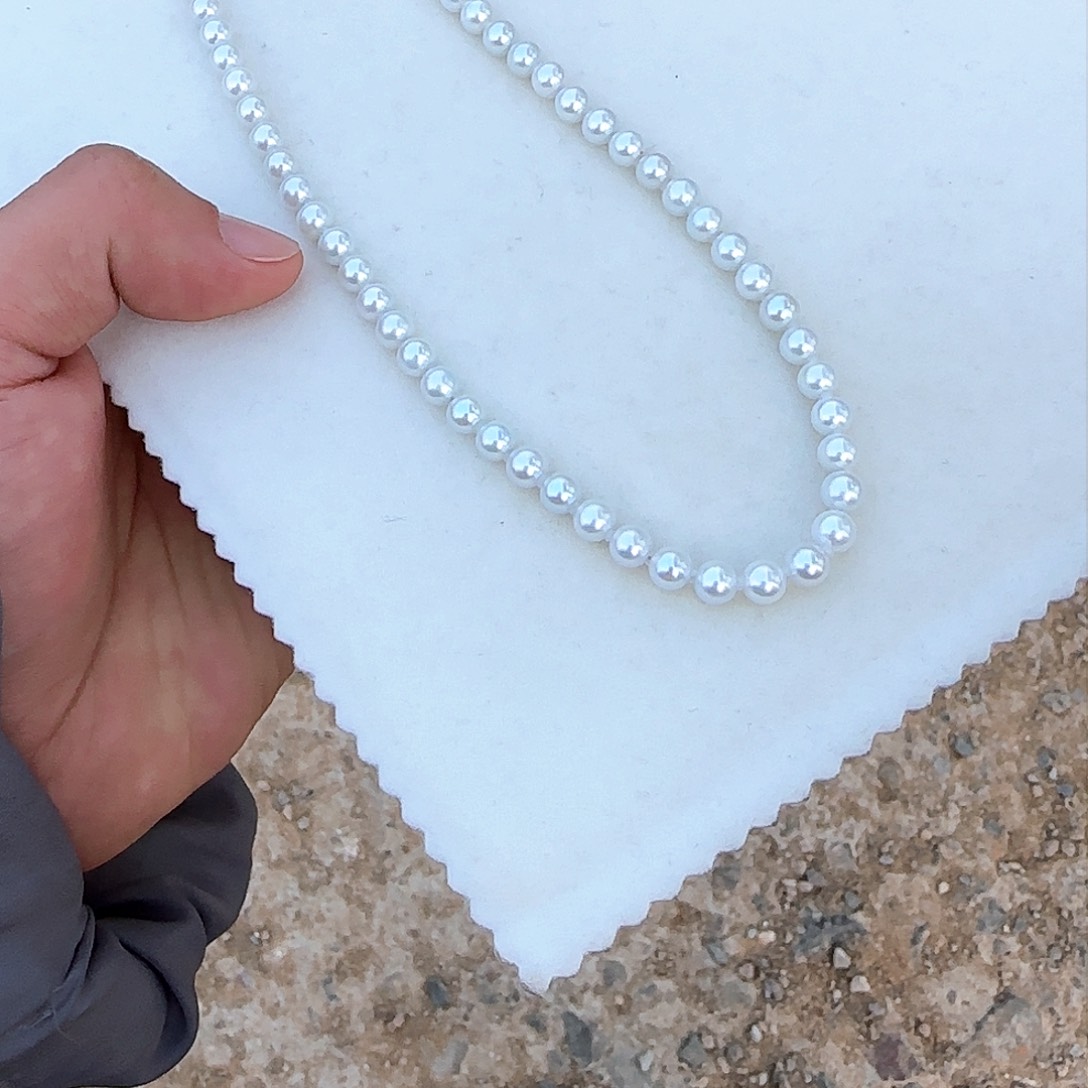 淡水珍珠颈饰银S925镶嵌6-7无核极光镜面正圆无暇冷白